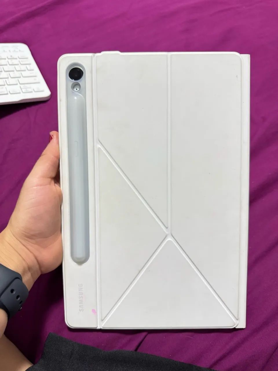 Samsung tablet S9 fé - verde com capa magnética branca original  - Foto 4