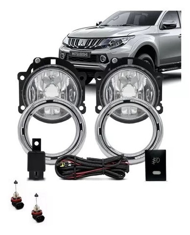 Kit Farol Milha Neblina Aro Cromado Triton L200 2017 2018