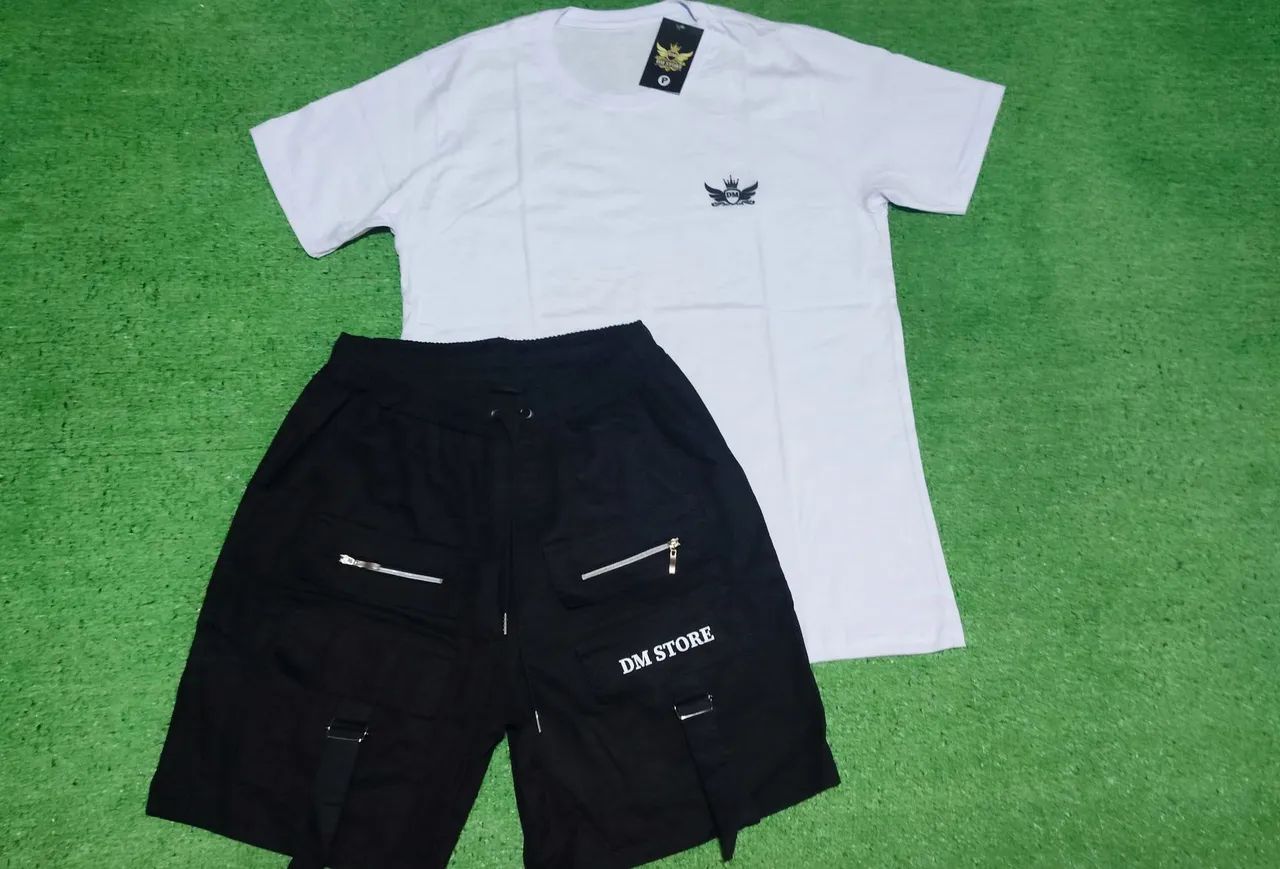 Conjunto camiseta e bermuda masculina verde e branco - Foto 4