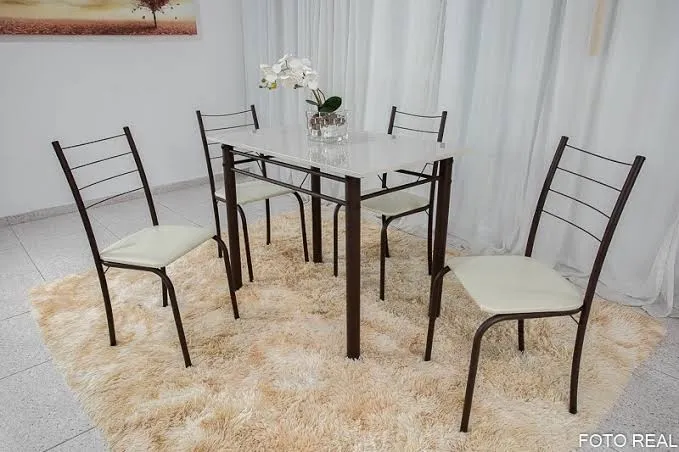 Mesa 4 cadeiras 100x60 tampo off white - FRETE GRÁTIS