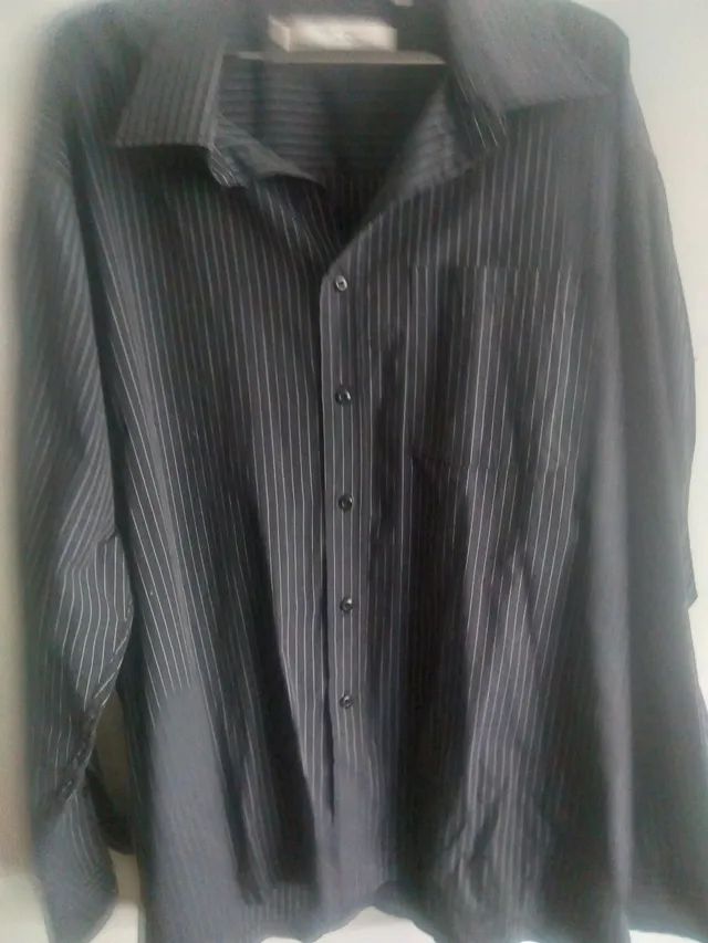 Camisa algodão da TTANTO, 5, preta modelo risca de giz - Foto 5