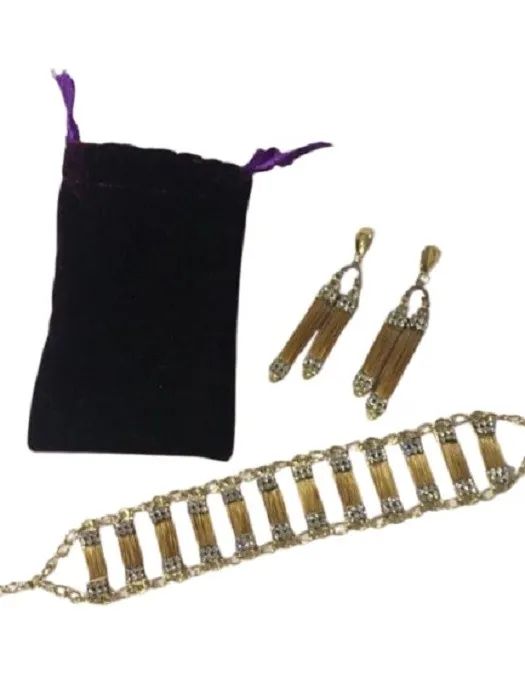 Pulseira Kit Com Brinco Palha Com Pedras Lindo !