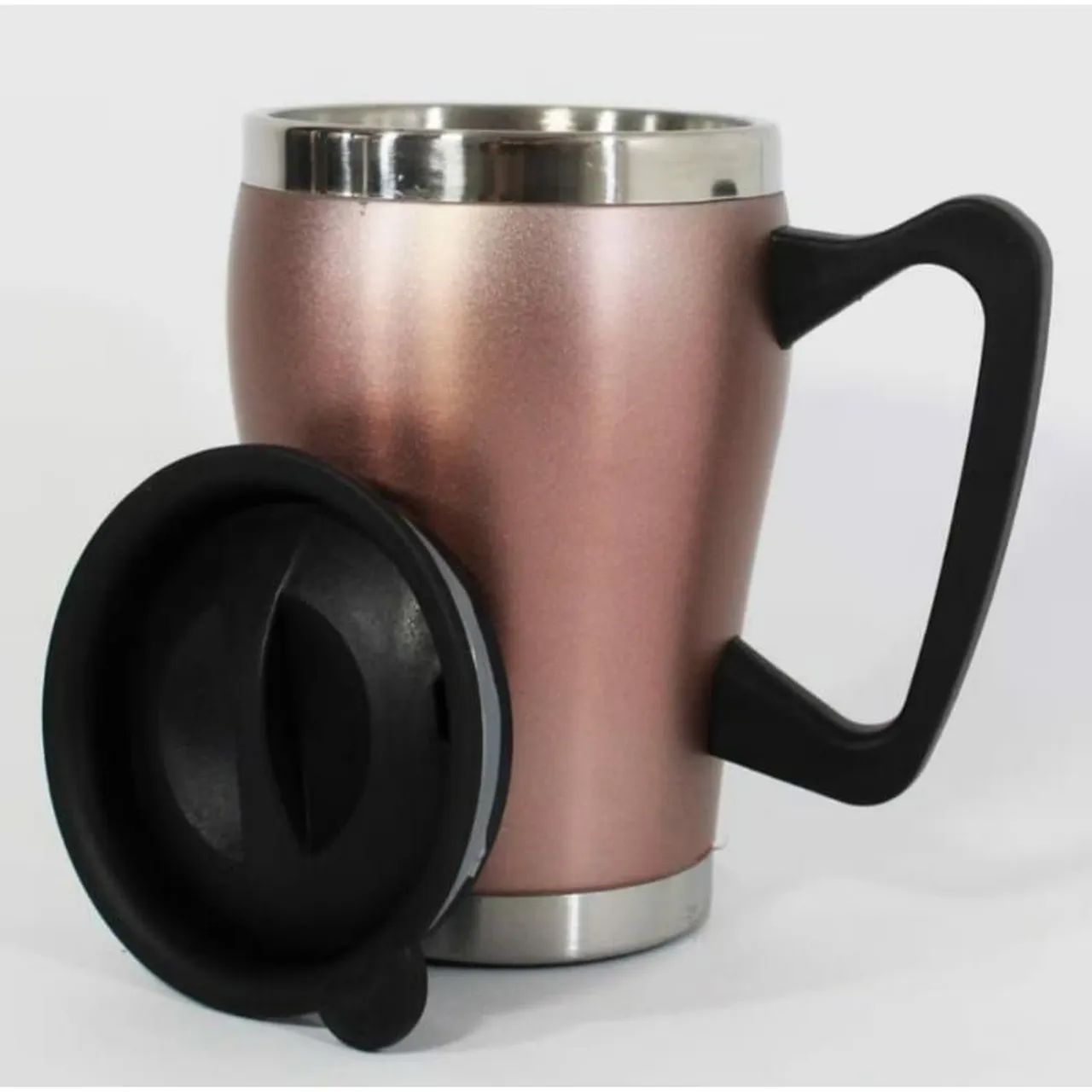 Caneca C/ Tampa 350ml em Aço Inox - Rosa (NOVO)