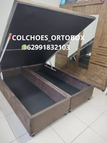 Cama box Baú Queen size revestimento corino e suede - Foto 4