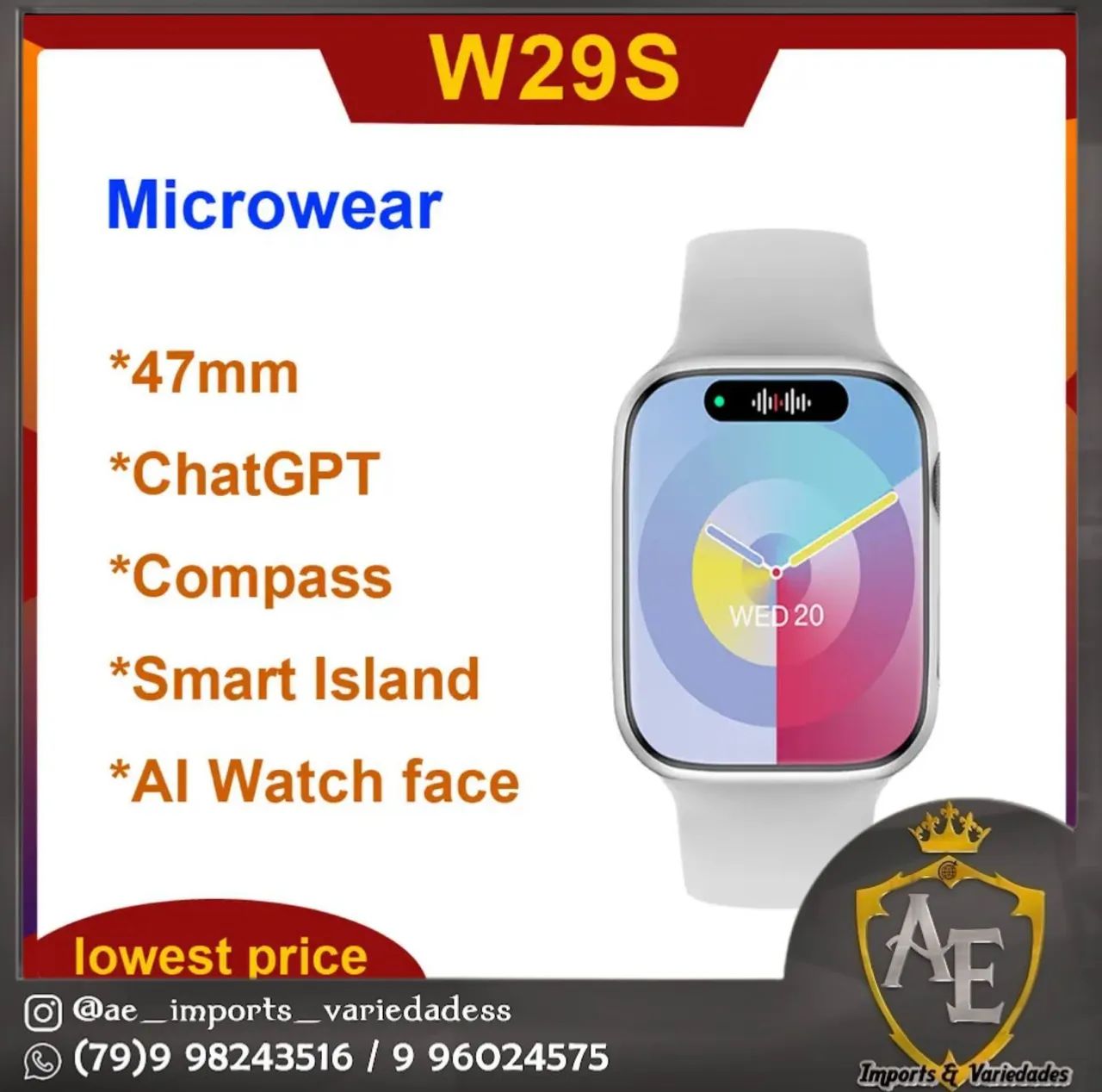 Smartwatch W29S 47mm - Tela Inteligente - Bluetooth - Microwear