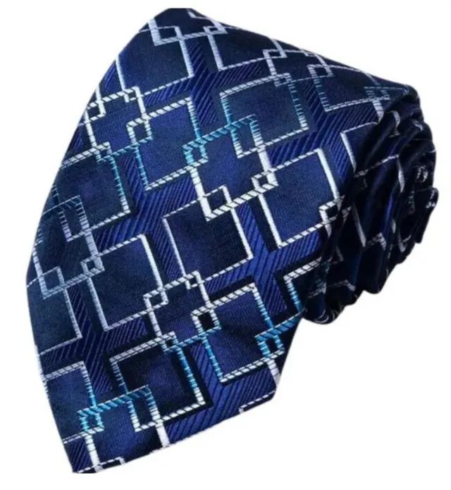Gravata Azul Losangos entrelaçado clássico - Foto 2