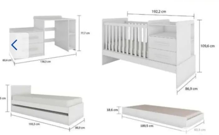 Berço Multifuncional Vini com Cama Auxiliar Branco com Carvalho Peroba