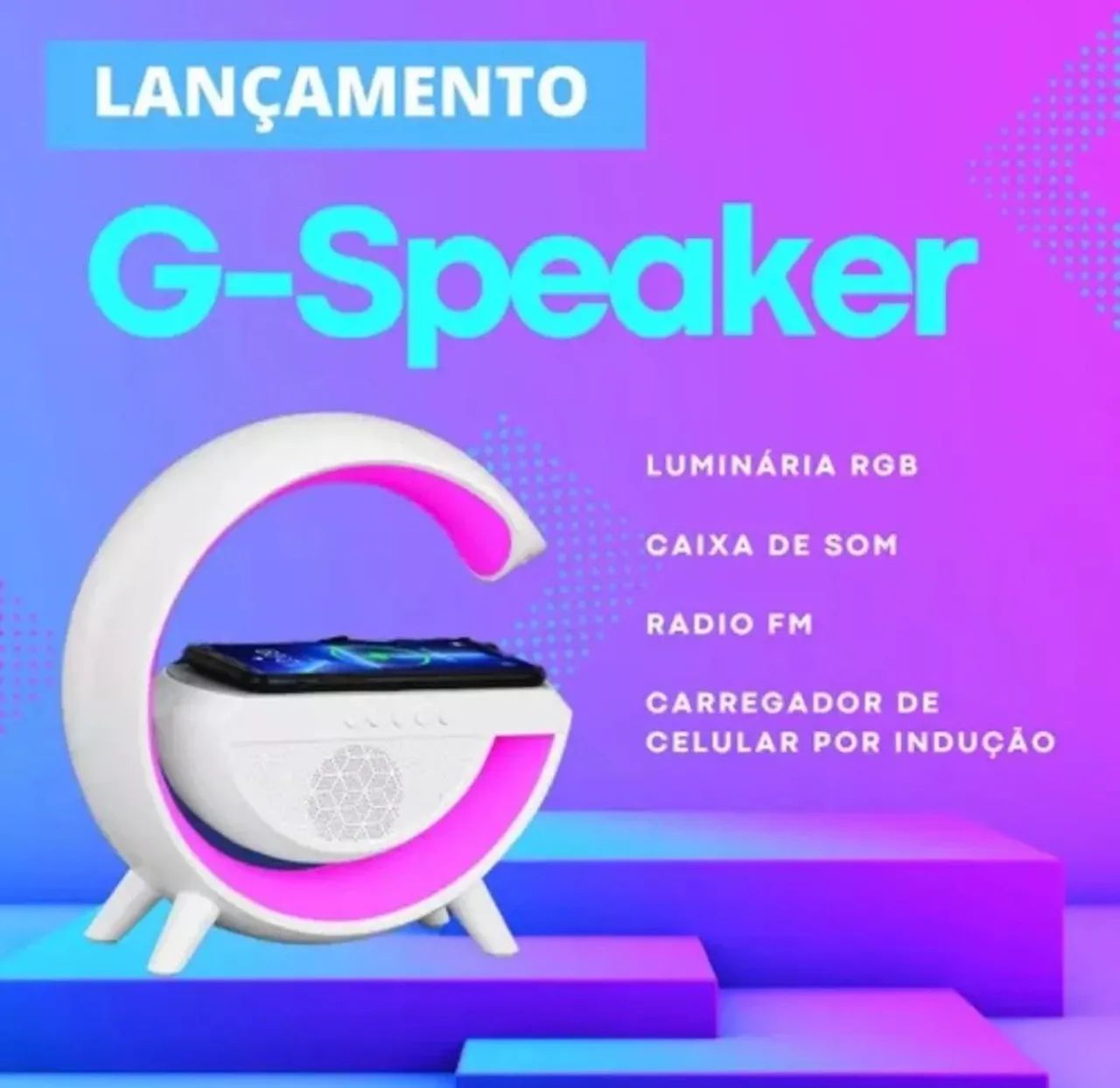 Luminária Rgb Caixa Som G Speaker Carregador Indução Relógio - Foto 3