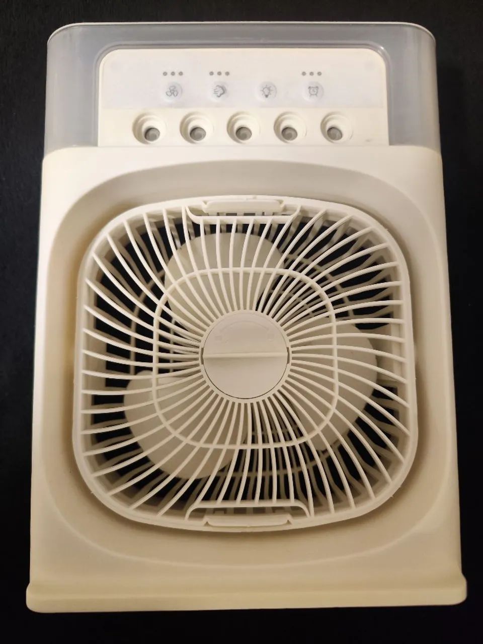 Ventilador branco de Mesa com Luz LED e umidificador 