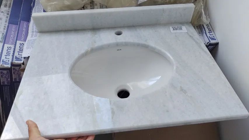 Bancada Para Banheiro Light Com Cuba Mármore 60X45Cm Branco Venturini - Foto 2