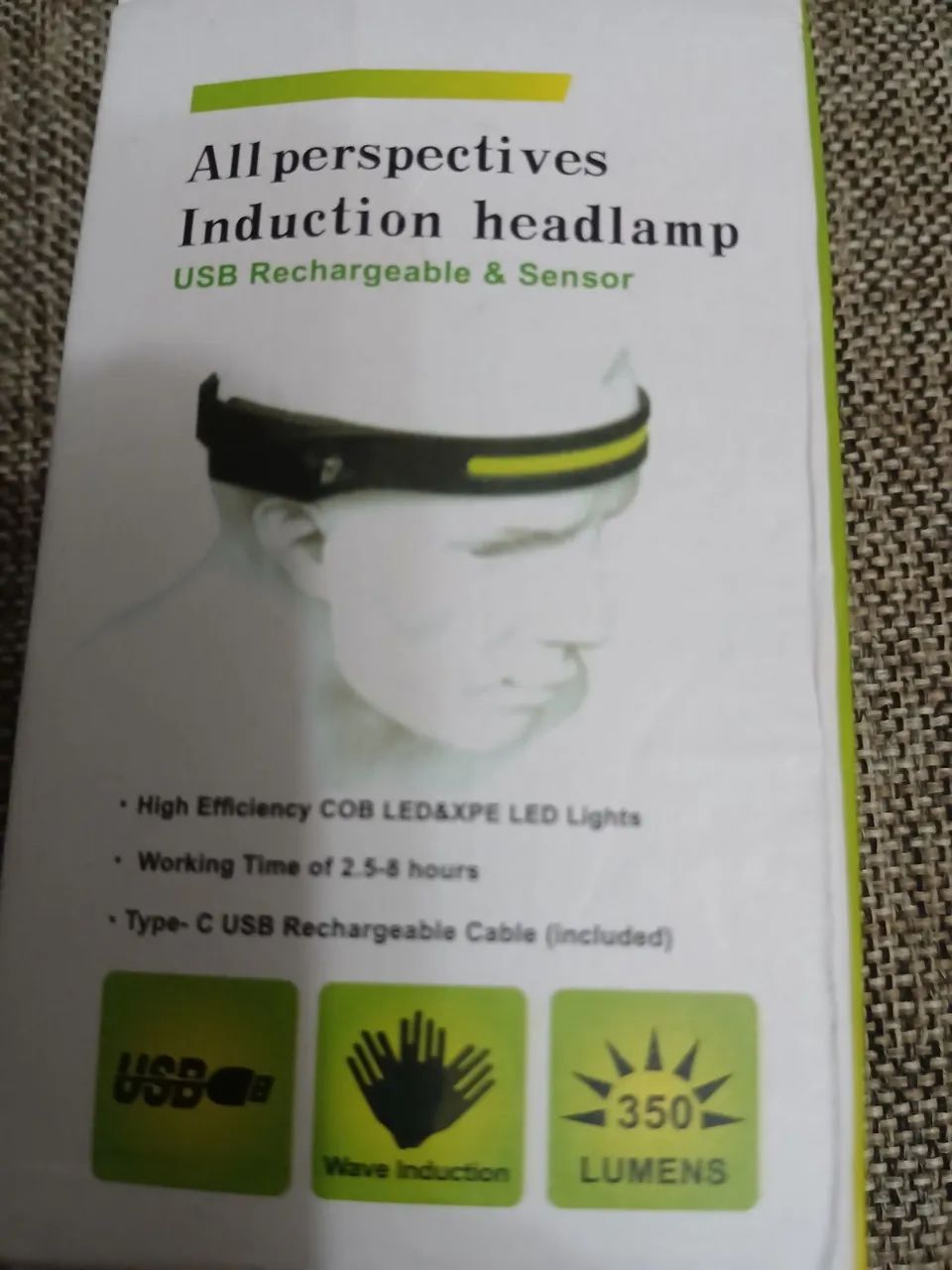 Lanterna de cabeça Headlamp de Indução Recarregável por USB zap *