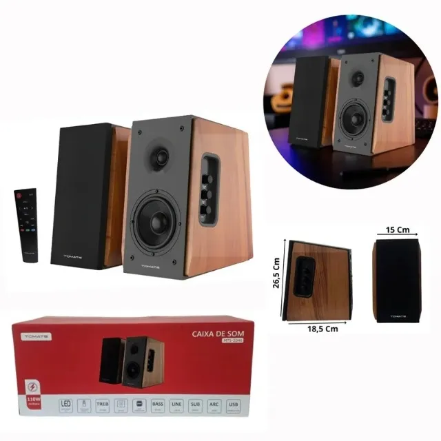Par Monitores De Áudio Tomate 110w Home Studio 2.0 Mts-2046 Cor Preto