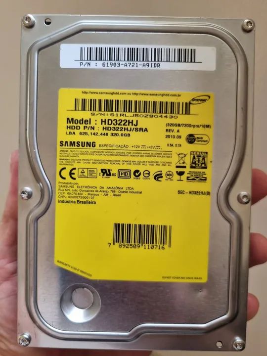 HD Interno Samsung Hd322hj 320 GB Prateado Sata 3.5(Usado) perfeito estado 