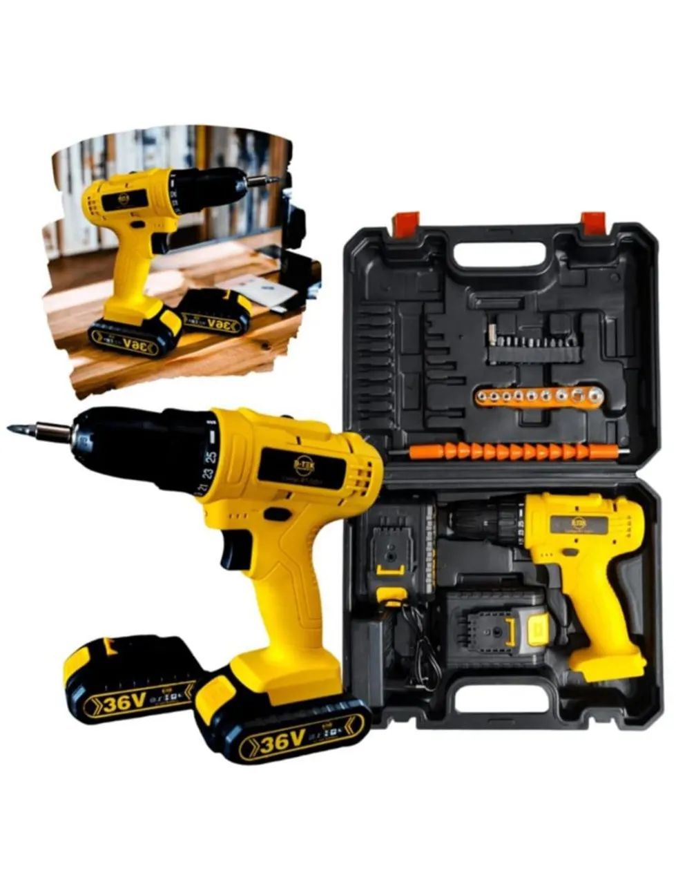 Furadeira parafusadeira 36V  02 bateria sem fio Bivolt com Maleta e Acessórios