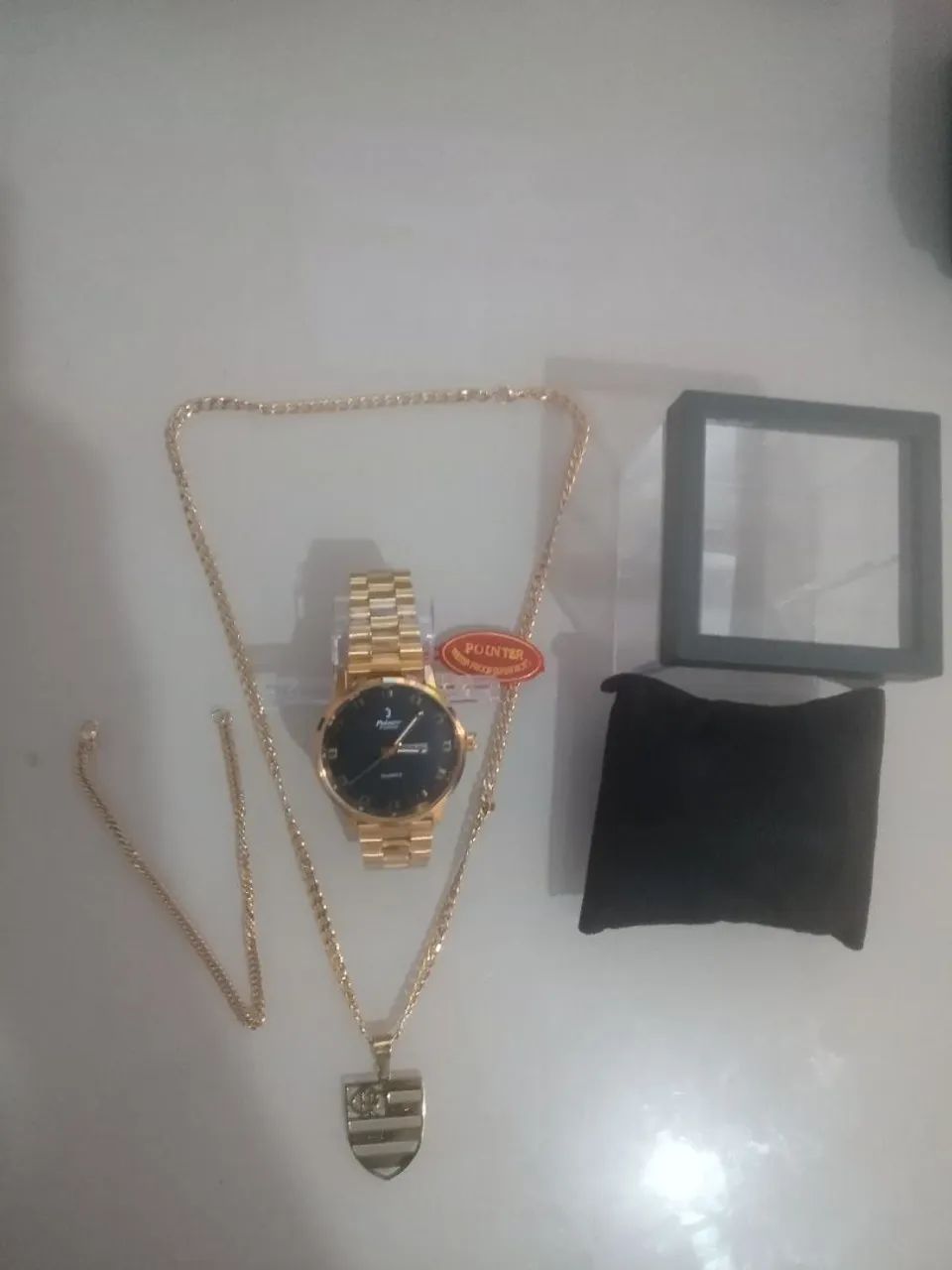 Kit Relógio, Corrente e Pingente Dourados