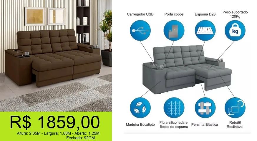 Sofá retrátil e reclinável com porta copos incluso em seu design - Foto 2