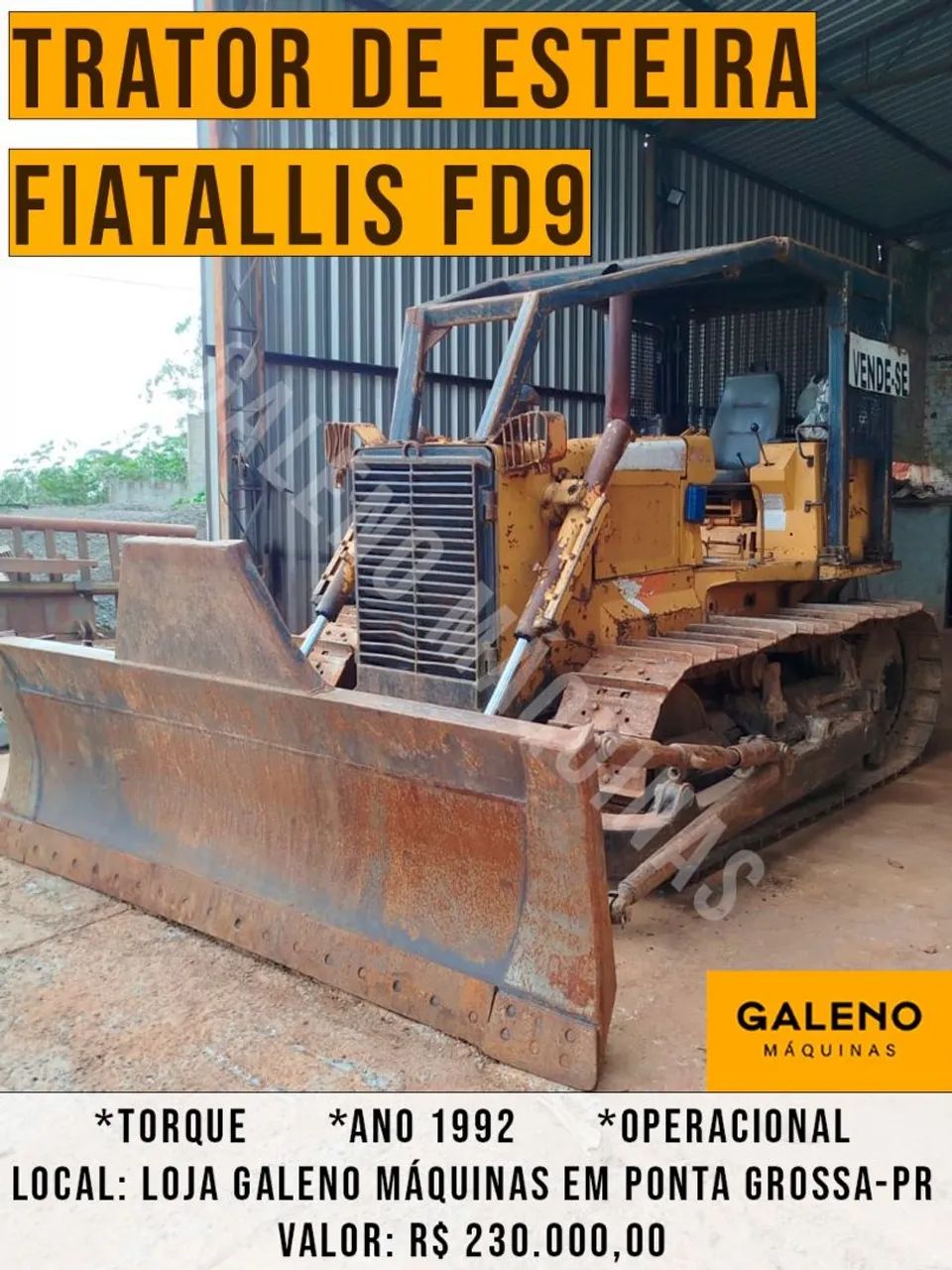 Trator de Esteira Fiatallis FD9 - Ano 1992