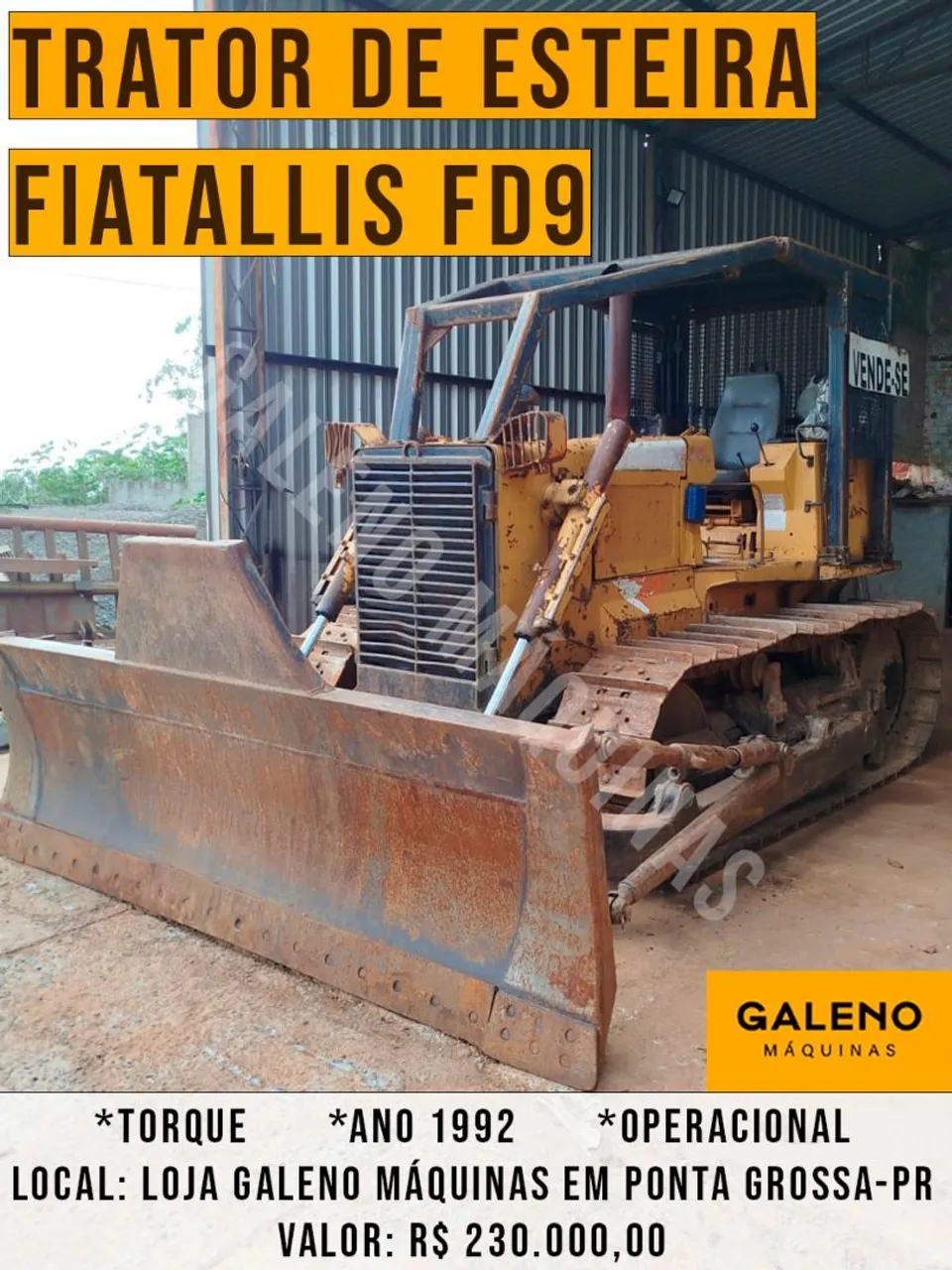 Trator de Esteira Fiatallis FD9 - Ano 1992