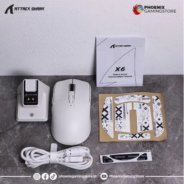 Mouse Attack Shark X6 Sem Fio Branco Com Dock Rgb Sensor Paw3395 Tri-mode - Somente essa s - Foto 4