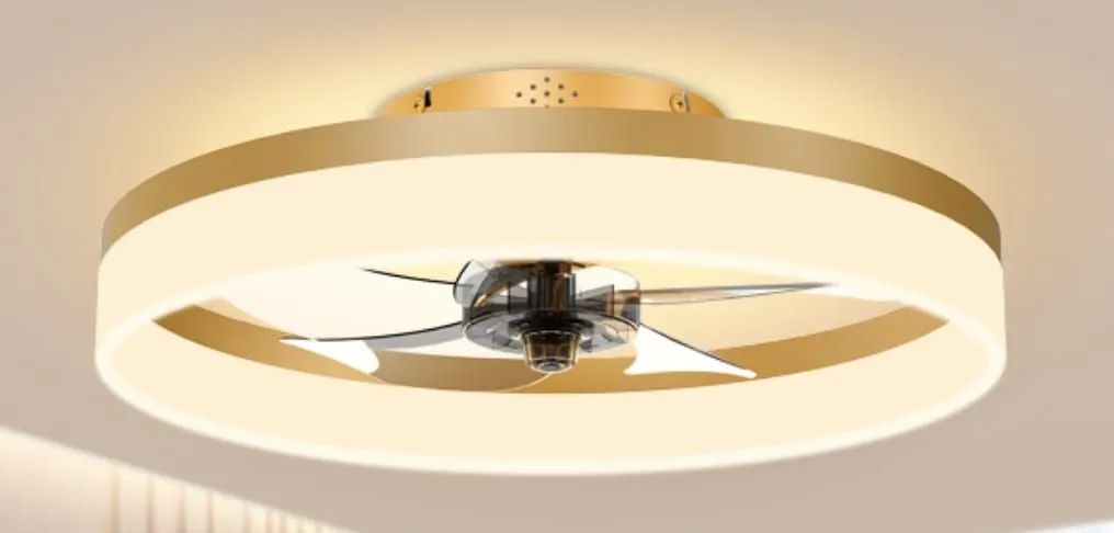 Lustre circular com aro dourado com ventilador no centro. NOVO  - Foto 2