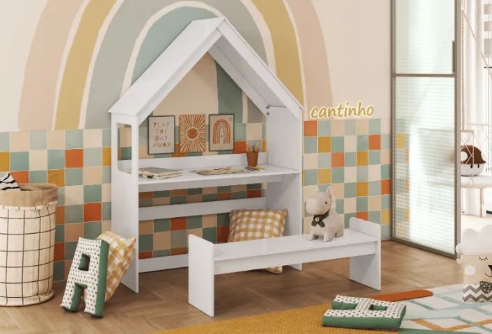 Mesa + Banquinho Infantil Casinha em MDF (Novo) - Foto 2