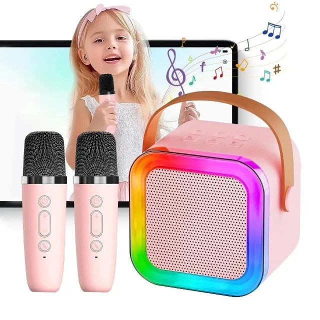 Caixa de som sem fio Karaokê K12, Mini Alto-falante Bluetooth portátil com 2 Microfone - Foto 4