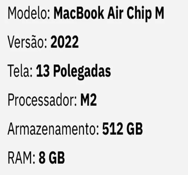 Computador MacBookAir M2 2022 8GB 512GB Tela 13 - Foto 2