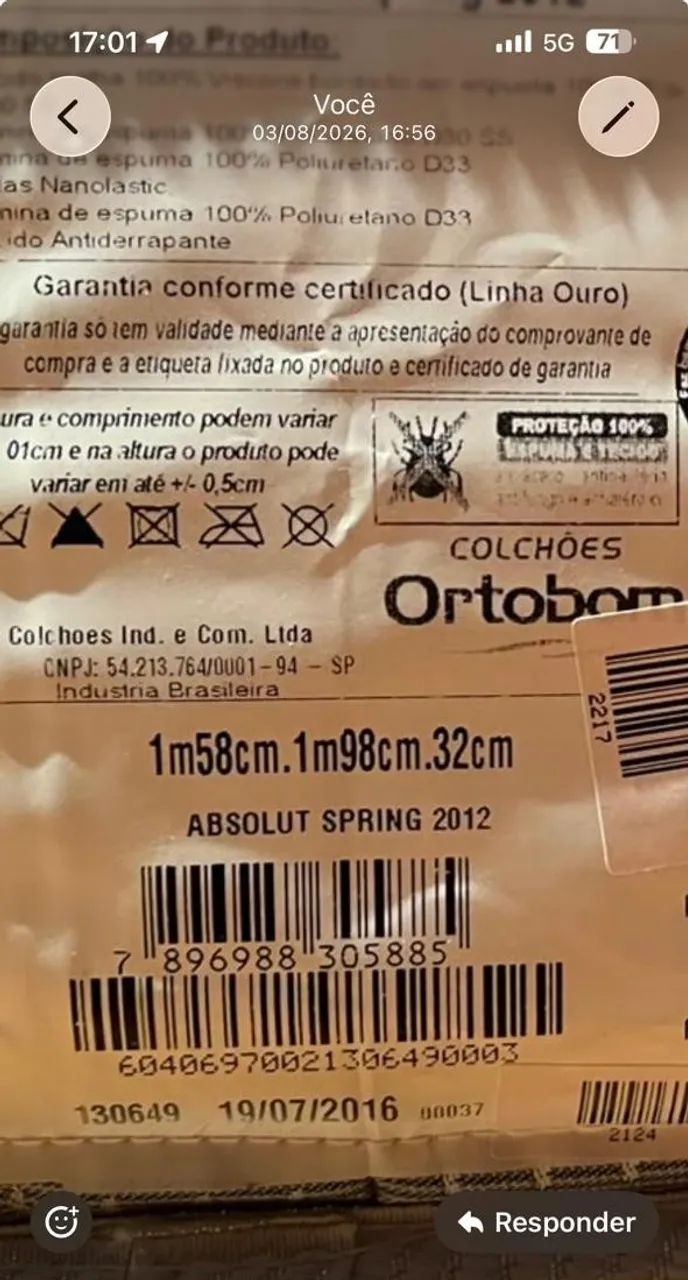 Colchão Ortobom Queen ( 1,58x1,98 cm) super conservado, Absolut Spring top touch! - Foto 6