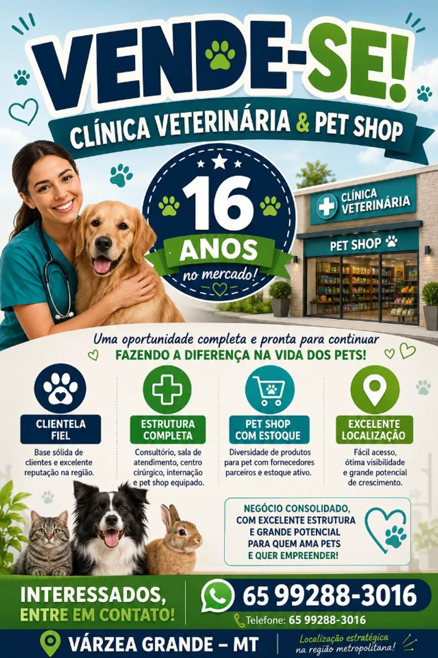 Clínica veterinária e pet shop em Várzea Grande, MT 