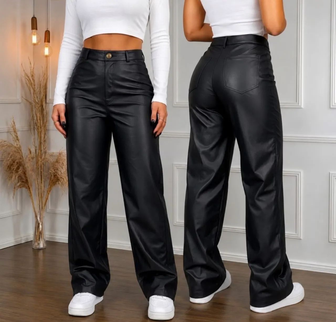 Calça de couro preta