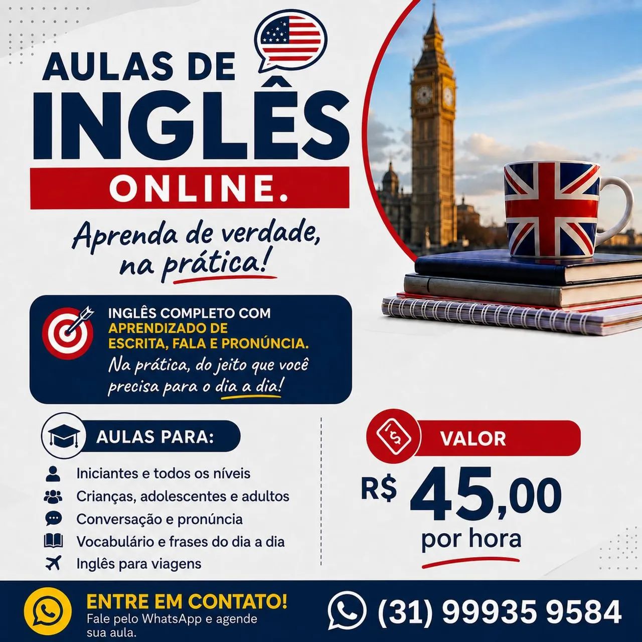Aulas de Inglês online. 
