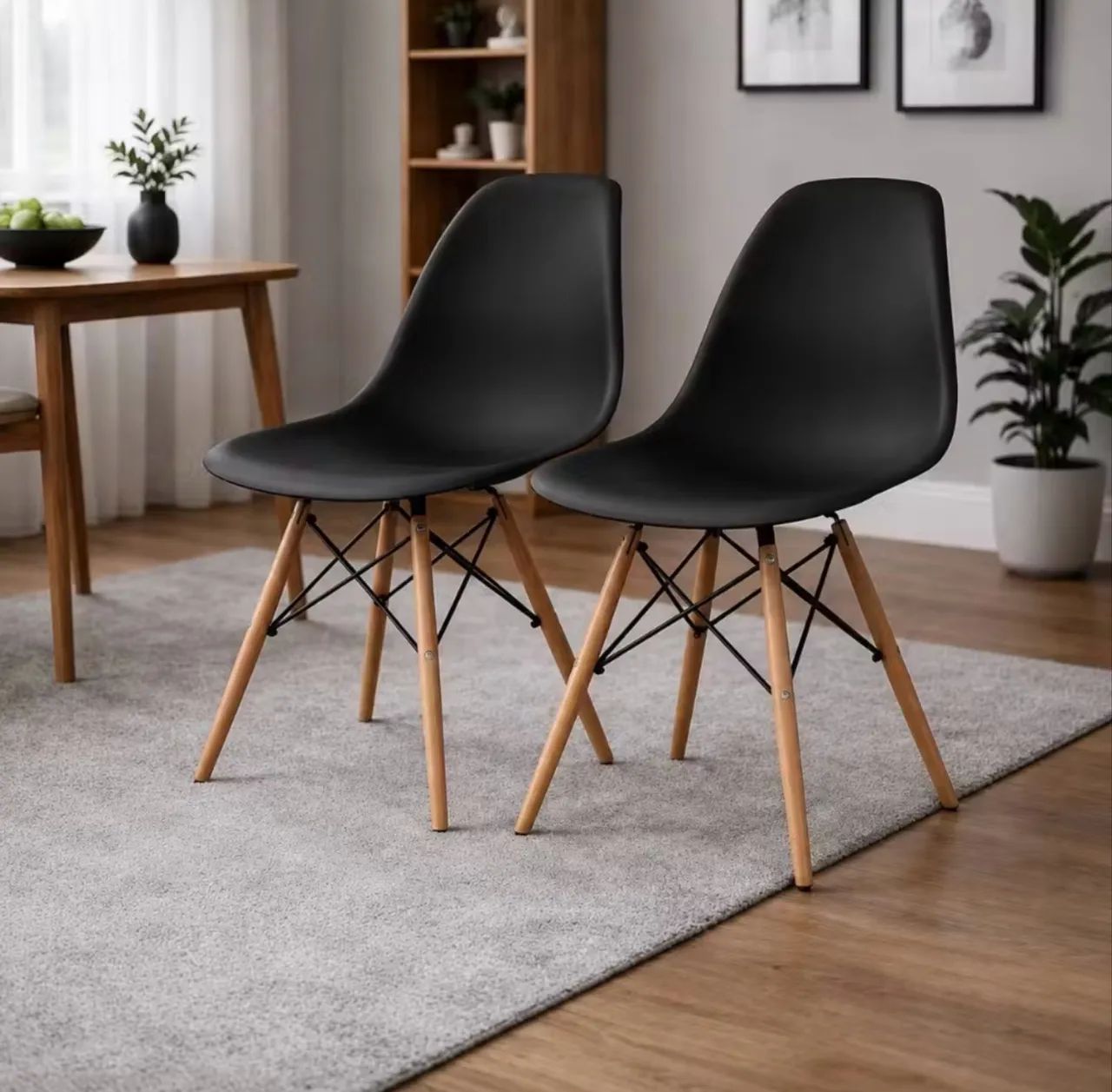 Kit 2 Cadeiras Eiffel Eames Moderna Pés de Madeira