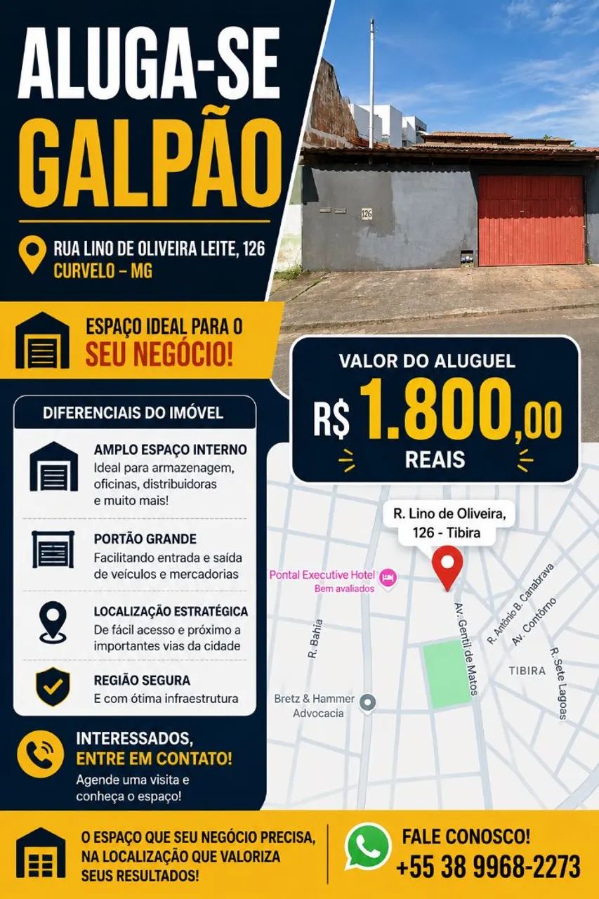 ALUGA-SE GALPÃO EM CURVELO/MG