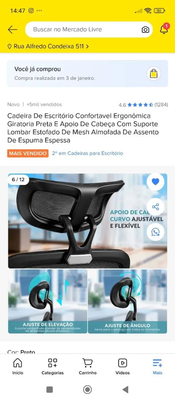 Cadeira escritório ergométrica giratória preta nova na caixa  - Foto 6