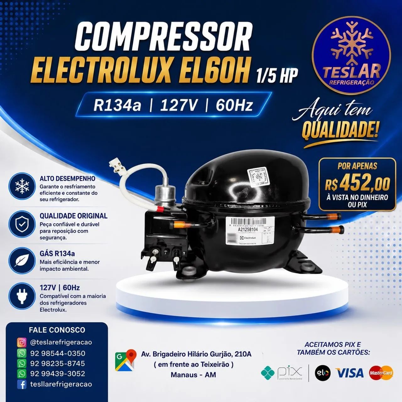 COMPRESSOR ELECTROLUX EL60H - 1/5 HP