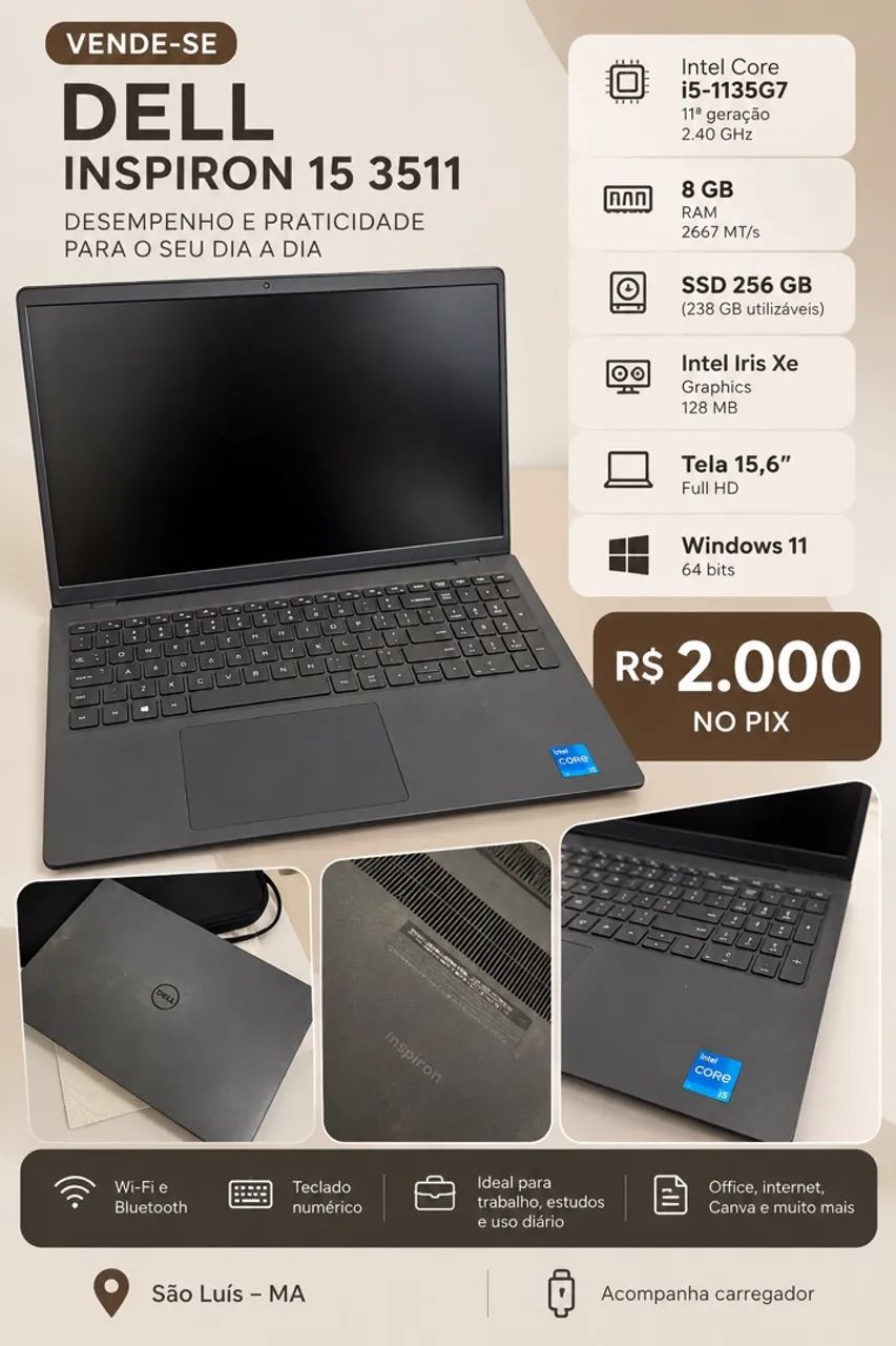 Dell Inspiron 15 3511 - Core i5 | 8GB RAM | SSD 256GB - Notebooks