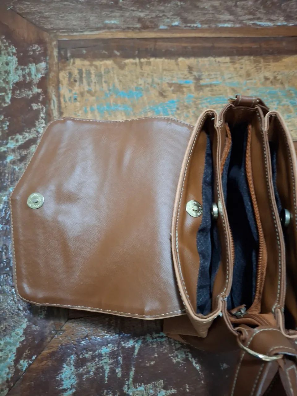 Bolsa bege/caramelo - Material sintético  - Foto 3