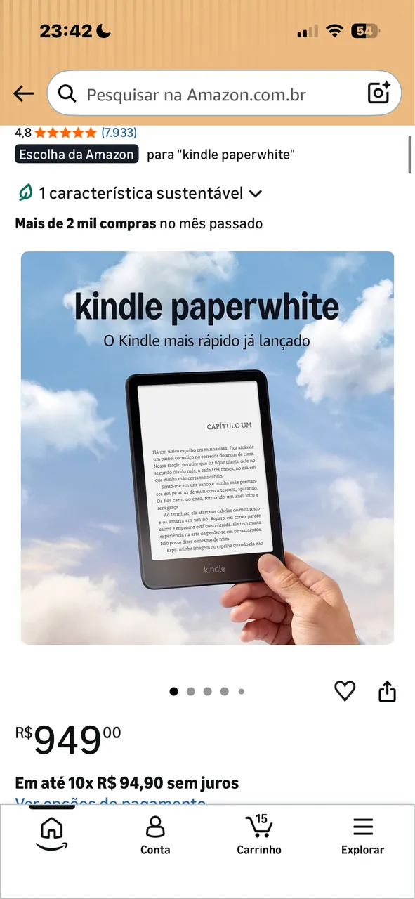 Kindle Paperwhite 12ª geração 16GB na garantia + capa protetora