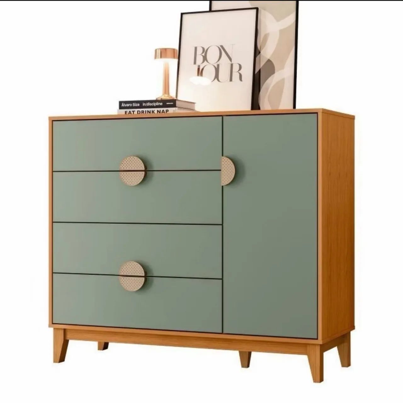 Conjunto de Quarto com Guarda-Roupa e Cômoda Ipê Marrom/Cinamomo/Sálvia - Foto 2