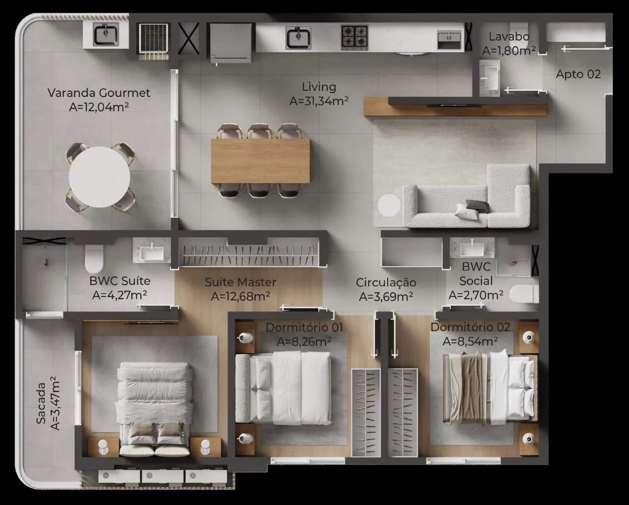 Apartamento de 103 m² com suíte e 2 dormitórios no NF Harmonic, Itajaí - Foto 2