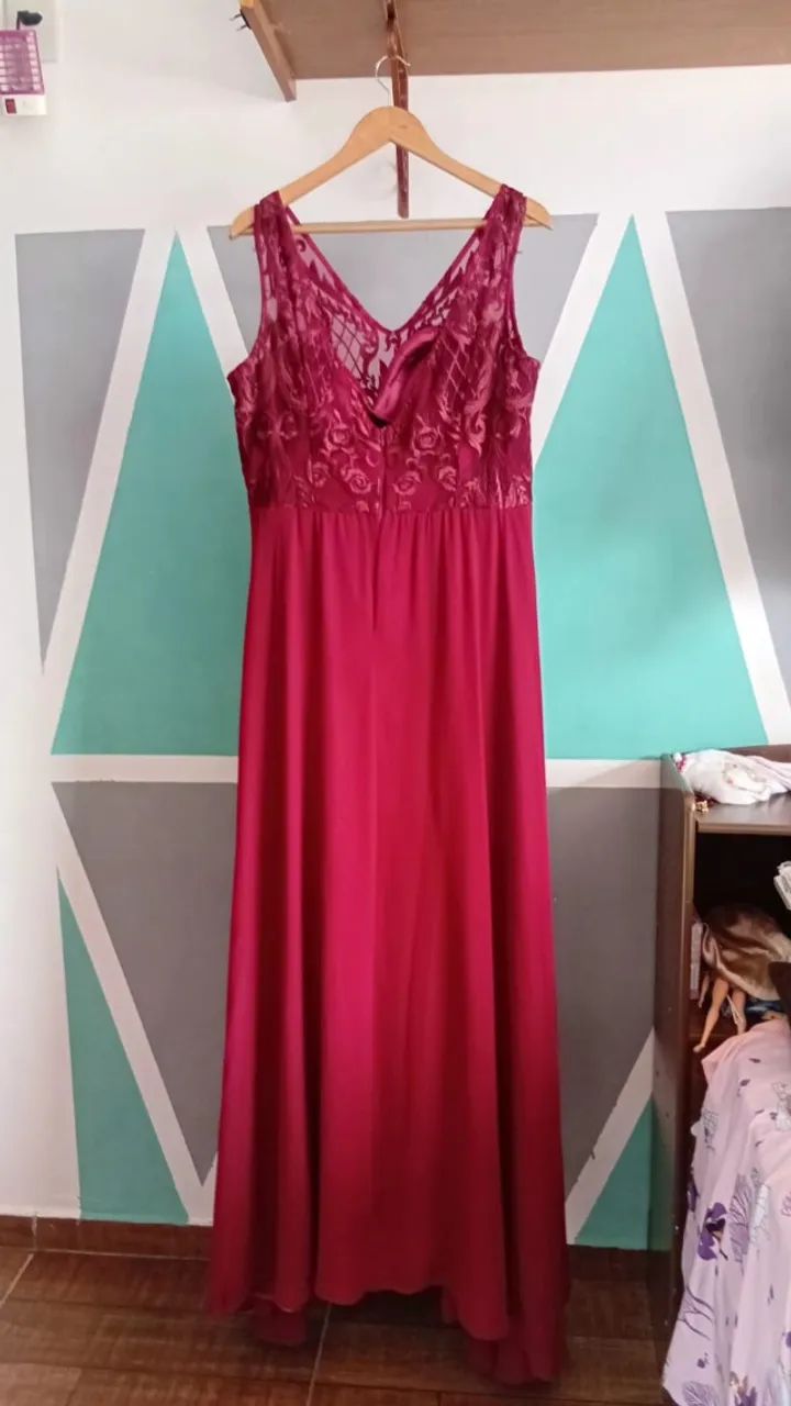 Vestido Festa Vinho Com Renda - Foto 3