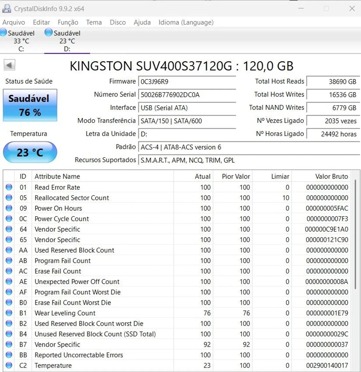 SSD Kingston UV400 120GB SATA III 2.5" - Testado e Funcionando - Foto 4