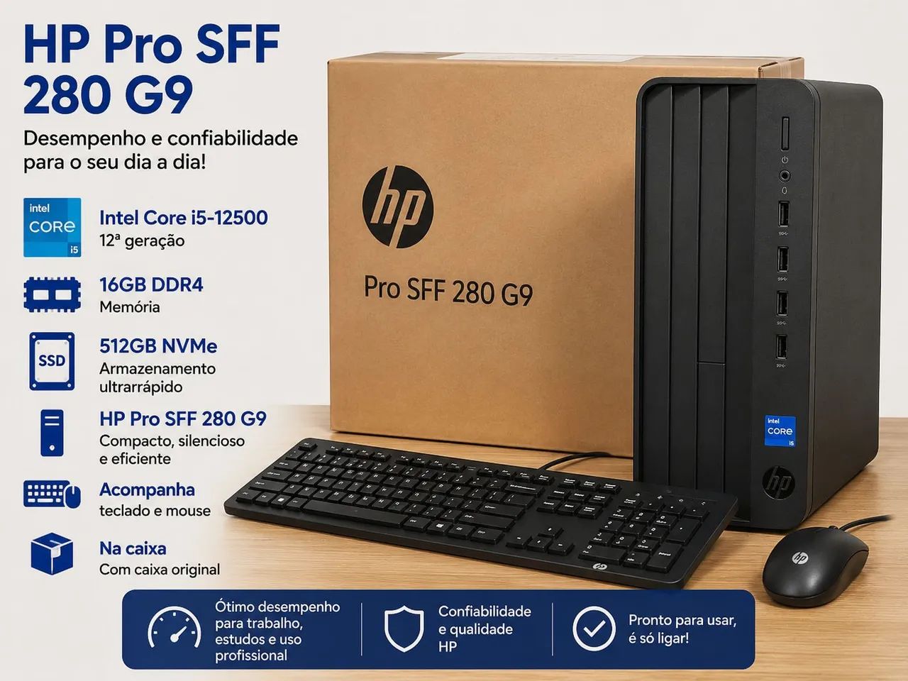 PC HP Pro SFF 280 G9 i5 12ª Geração + 16GB + NVMe 512GB | Na Caixa