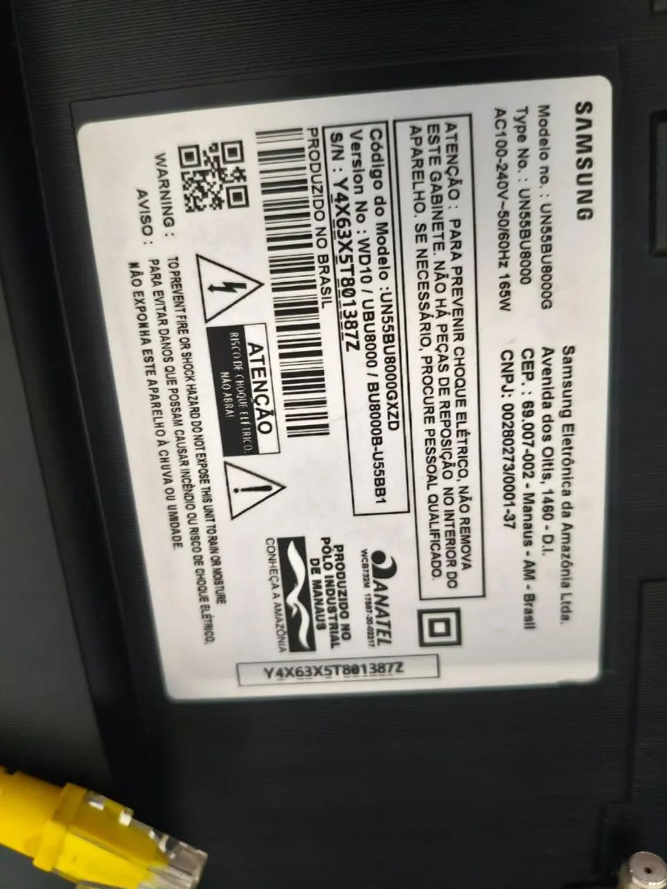 Tv 55 polegadas Samsung com defeito no display