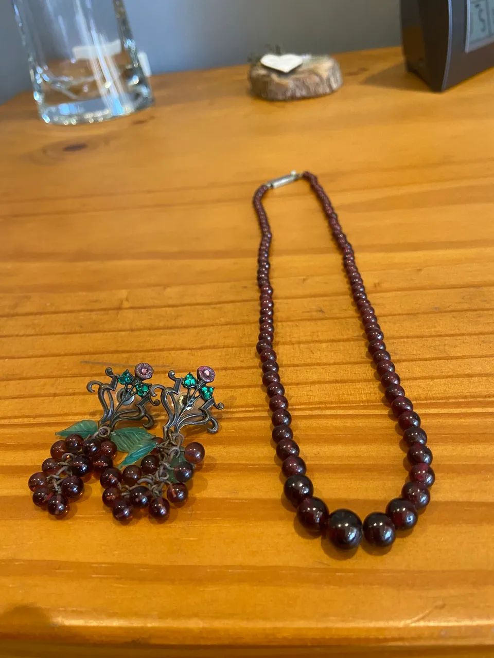Conjunto vinho vidro vintage colar e brincos  - Foto 2