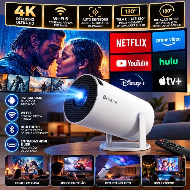 Projetor HY300 Smart Portátil Android 11 Wi-Fi Bluetooth HDMI 130 Polegadas