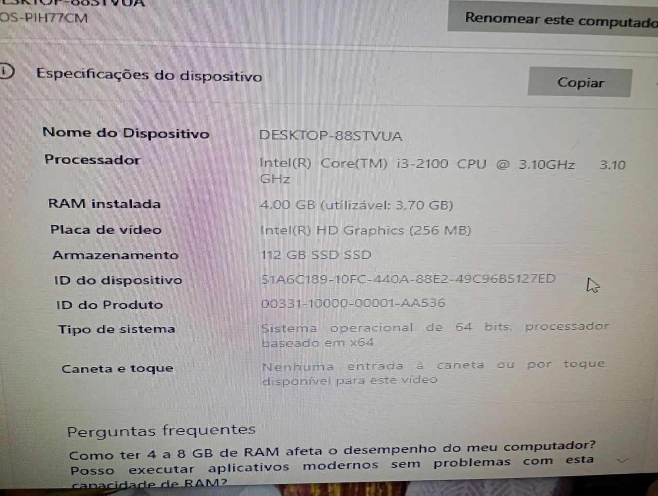 PC DESKTOP À VENDA - SSD 112 GB
