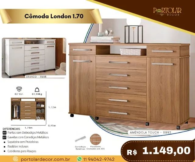 Cômoda London 1.70, a pronta entrega 