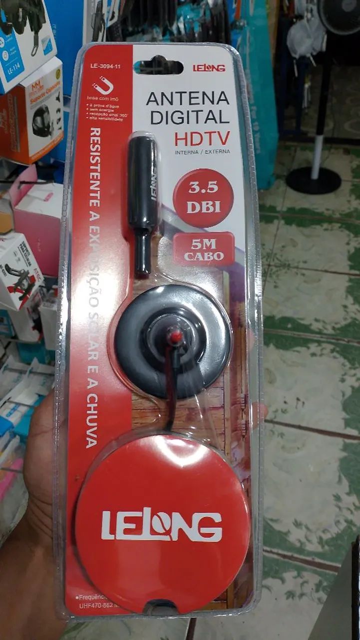 Antena digital HDTV Interna e externa cabo 5 metros 