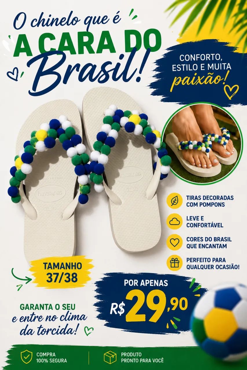 Chinelo Havaianas Pompom Brasil